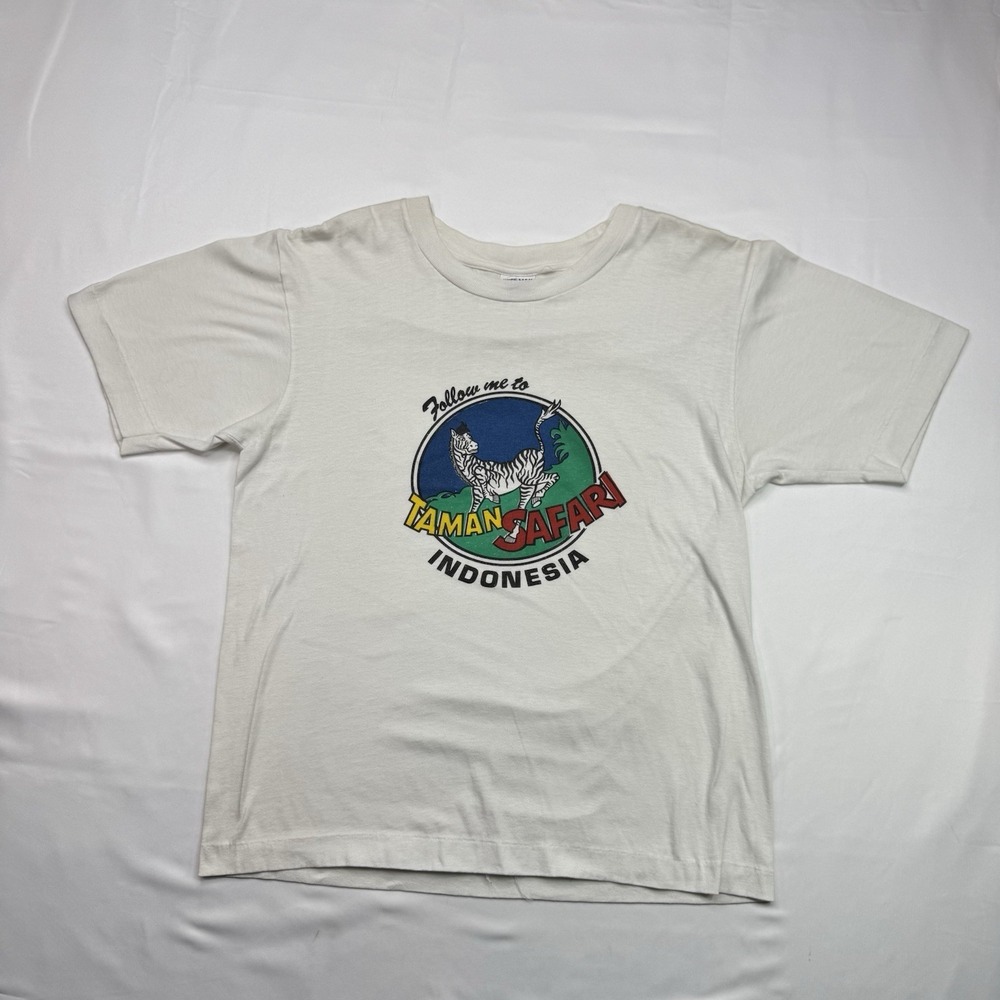 Vintage Taman Safari Indonesia  White Single‎ Stitch T-Shirt 90s Size Small